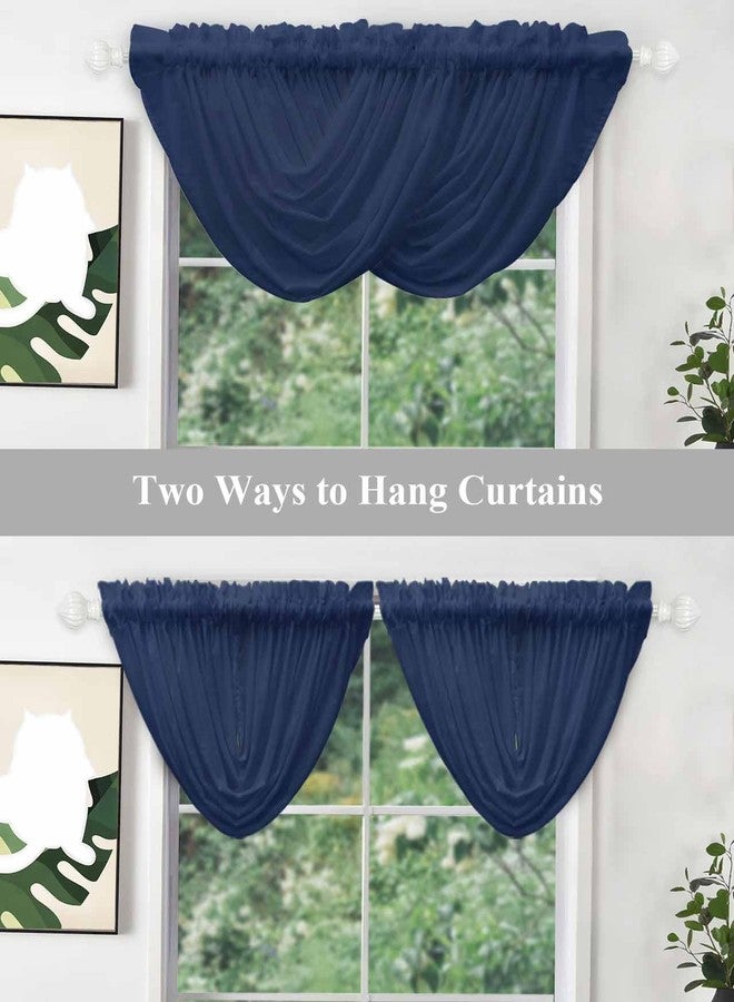 LooPoP Waterfall Valances for Windows Navy Blue Swag Valance Curtains Solid Color Sheer Valance Window Treatment for Living Room Kitchen Bedroom Bathroom Rod Pocket Curtain Drape 3 Panels - Image 4